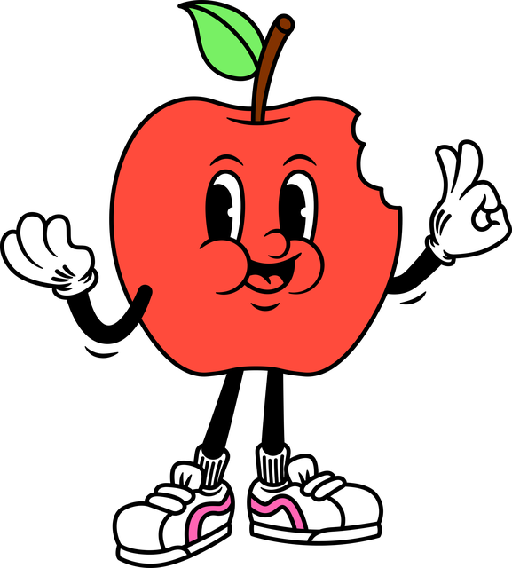 The apple mascot giving an OK sign